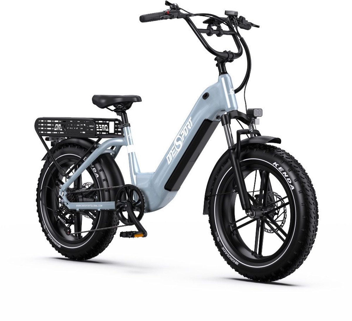 Elektrische Fiets ONESPORT OT08 - Krachtige 864Wh Verwijderbare Accu - 100 km Actieradius - 20x4.0 Inch All-Terrain Banden - Shimano 7 Versnellingen - Hydraulische Schijfremmen - Aluminium Frame - Grijsblauw (0762779283779)