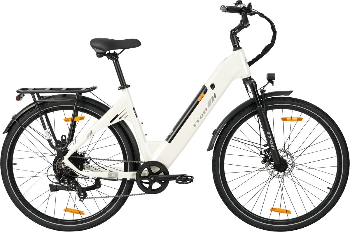 Elektrische fiets 28 Inch - Damesfiets-Herenfiets-Aluminiumlegering- met 7 versnellingen -36 V 18 Ah - 648Wh -elektrische stadsfiets -Achterwielmotor 250W - Hydraulische schijfrem -tot 120km- IP54 Waterdicht - Wit (0227541659225)