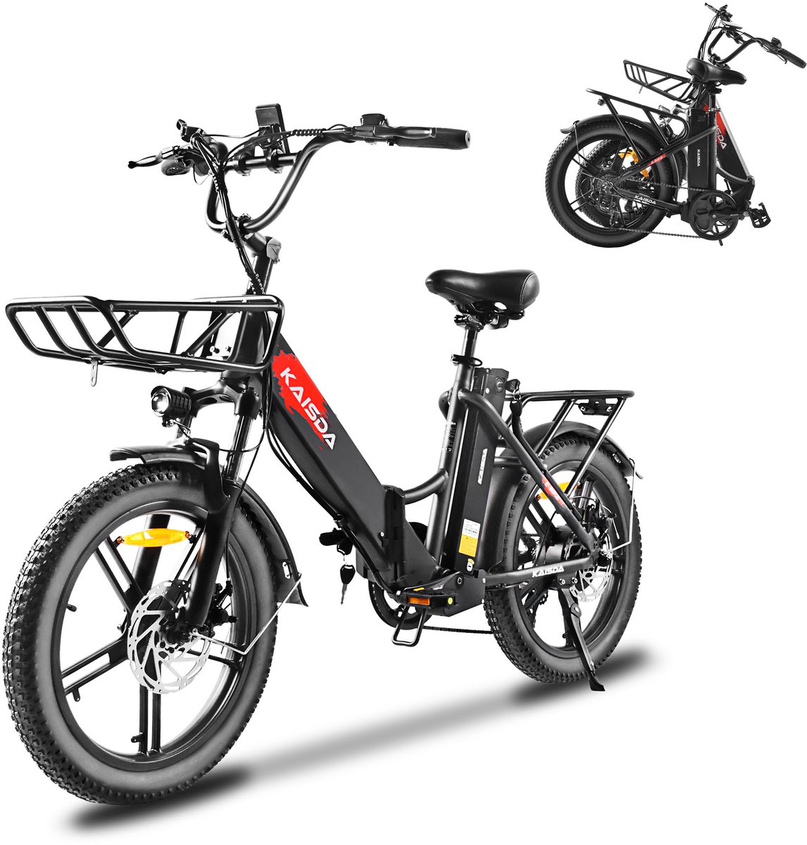 Elektrische fiets - Actieradius 140km - 20 Inch Commuter E-Bike - Verwijderbare batterij 36V 20.8Ah - Motor 250W - Shimano 7 versnellingen - LCD-display- 180 mmMechanische Schijfremmen - Fatbike - Zwart (0782869988704)