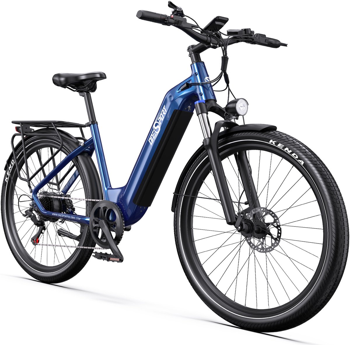 ONESPORT OT05 Elektrische Stadsfiets - Uitneembare 655Wh Accu - Tot 110 km Bereik - 27,5" - Shimano 7-Speed - Hydraulische Remmen - Donkerblauw (0762779284349)