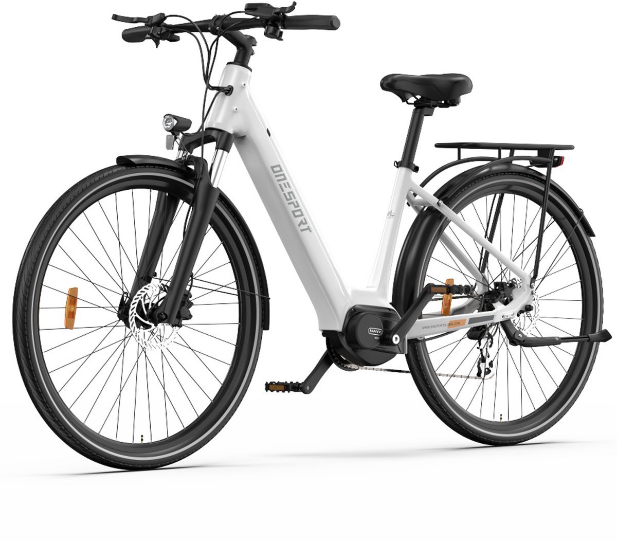 ONESPORT OT07 Elektrische Fiets voor Stadsgebruik - Soepele Middenmotor - Lange Afstand tot 100 km - Shimano 7 Versnellingen - Wit (9344585448934)