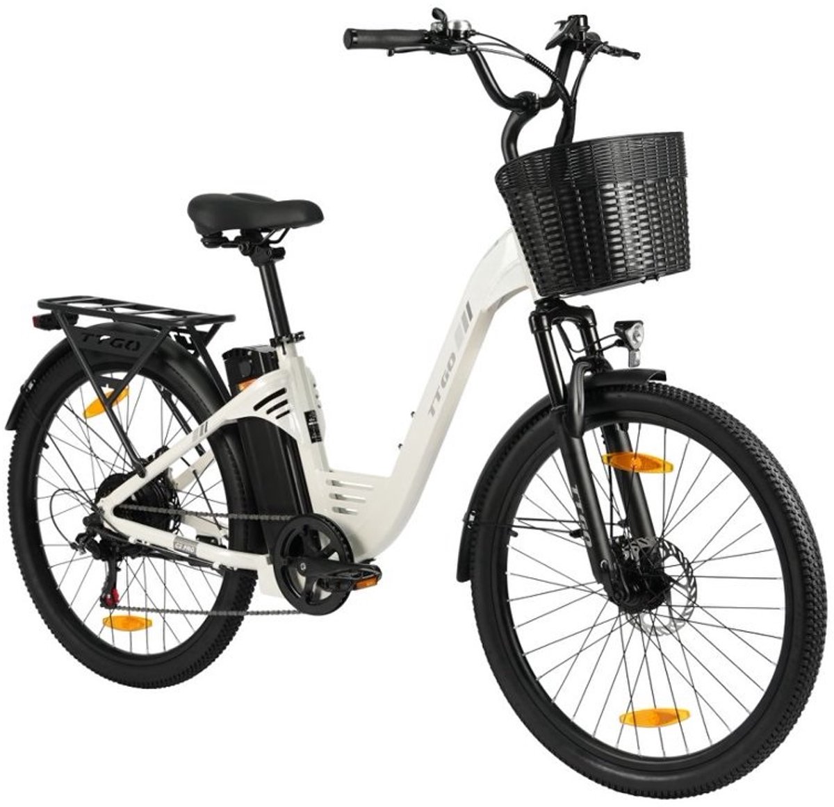 26-inch Elektrische Fiets - Motor 250W - 36 V 18 Ah accu - elektrische stadsfiets en e-Dutch bike met - Aluminium frame - maximaal bereik 120 km - Shimano 7 versnellingen - LCD-display -Waterdicht -Wit (0953726430432)