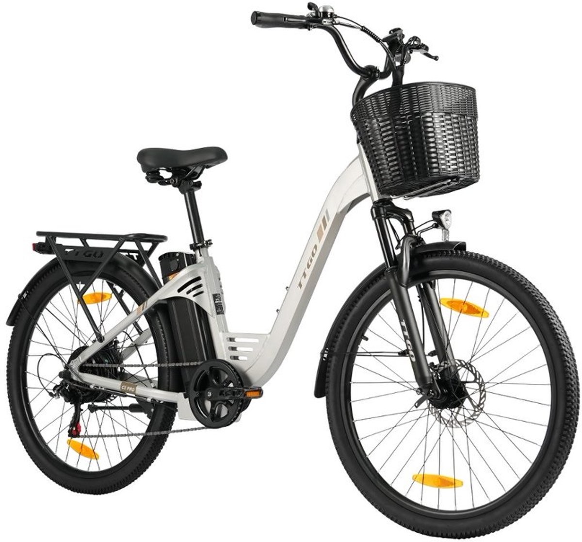 26-inch Elektrische Fiets - Motor 250W - 36 V 18 Ah accu - elektrische stadsfiets en e-Dutch bike met - Aluminium frame - maximaal bereik 120 km - Shimano 7 versnellingen - LCD-display -Waterdicht -Zilver (0953726430456)