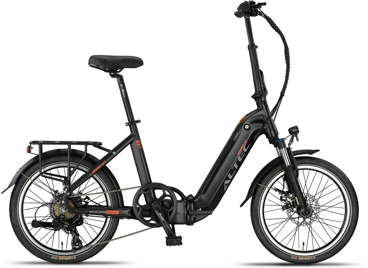 Altec Legend - Elektrische Vouwfiets - Mat Zwart - 20 inch - Accu 460Wh (36V, 12.8Ah) - 250W Ananda Achterwielmotor - Shimano 7 Versnellingen (8681933438706)
