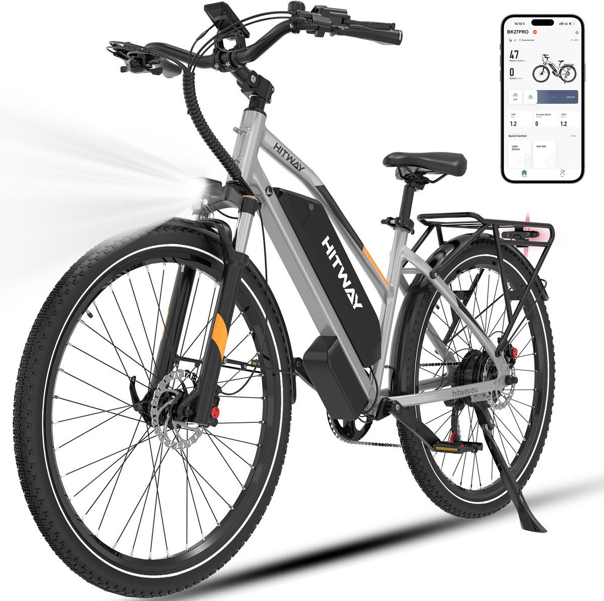 Elektrische Fiets Hitway BK27 Pro - 28 Inch City Commuter EBike met Afneembare 48V 16Ah Lithium Batterij - E-Bike met 250W Motor - APP Bediening (8721161749417)
