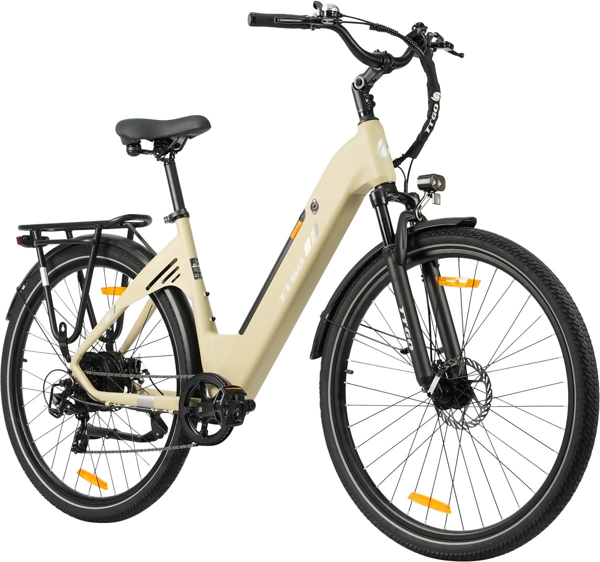 Elektrische Stadsfiets TTGO C3 SE - 250W Motor - 36V 18Ah Accu - 28 Inch - Bereik tot 120km - Shimano 7-Snelheden - Max 25km/u - Beige (9331522116803)