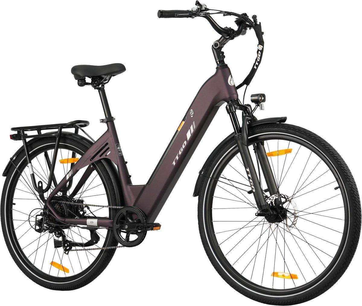 Elektrische Stadsfiets TTGO C3 SE - 250W Motor - 36V 18Ah Accu - 28 Inch - Bereik tot 120km - Shimano 7-Snelheden - Max 25km/u - Paars (9331522116773)