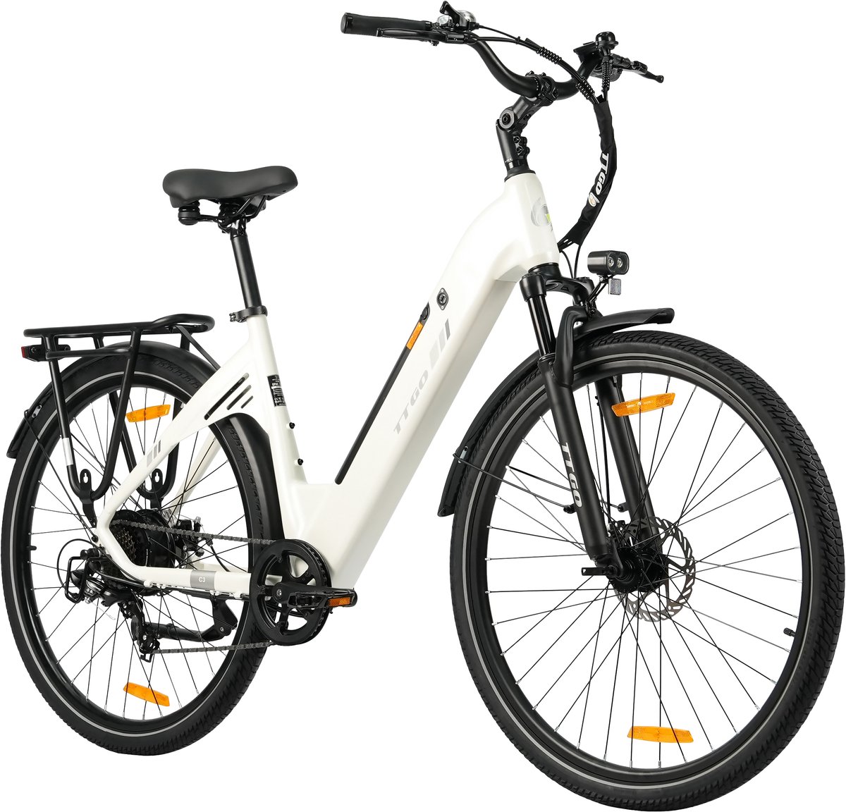 Elektrische Stadsfiets TTGO C3 SE - 250W Motor - 36V 18Ah Accu - 28 Inch - Bereik tot 120km - Shimano 7-Snelheden - Max 25km/u - Wit (9331522116087)