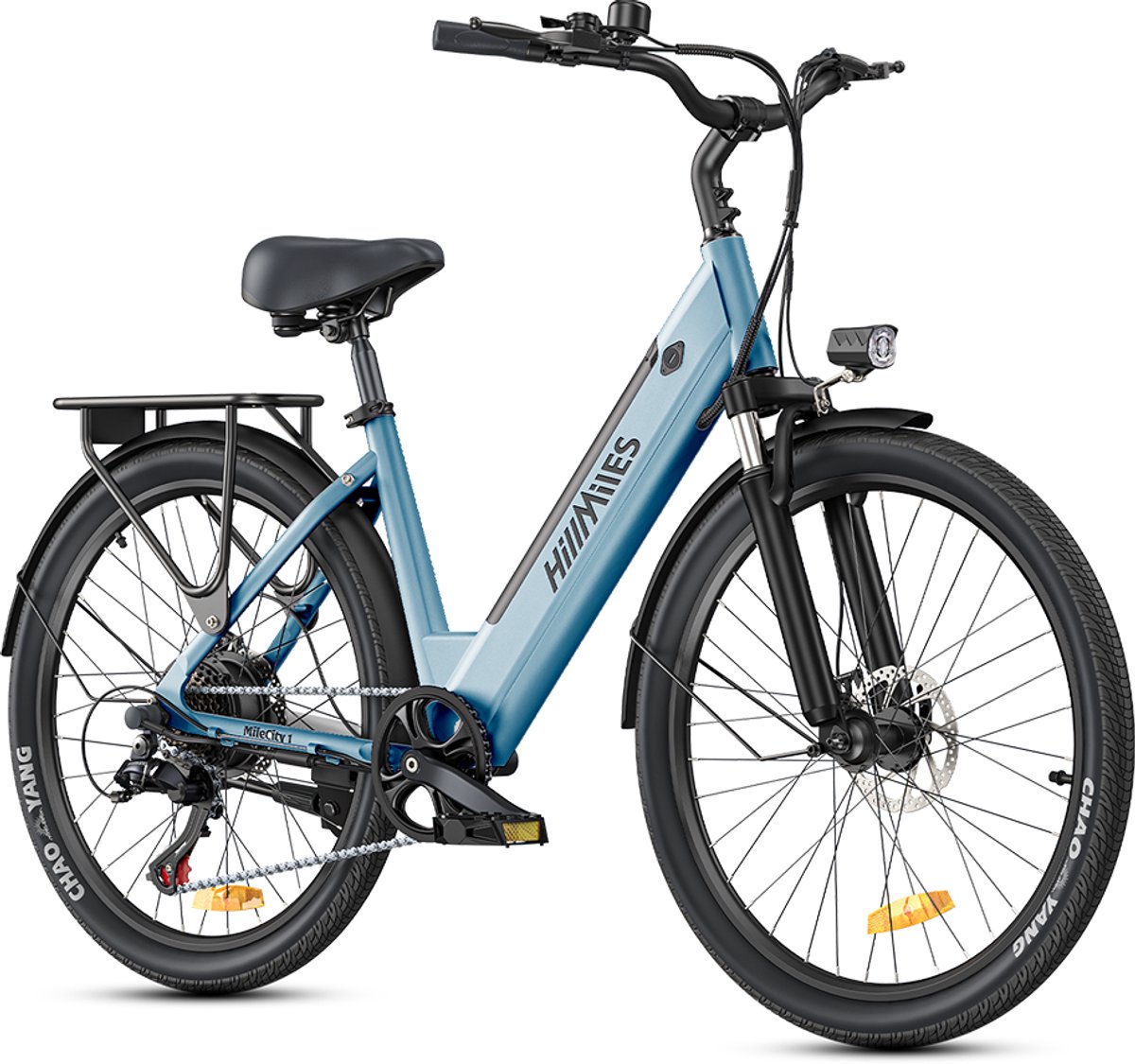 HillMiles Milecity 1 Elektrische Fiets - Motor 250W - Actieradius 80km - Verwijderbare batterij 36V13Ah - Shimano 7 versnellingen - 26 Inch City Commuter EBike - Blauw (0760784527215)