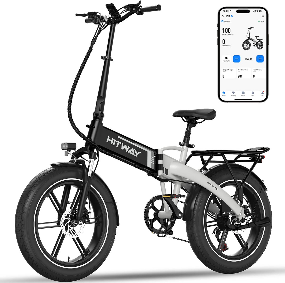 Hitway Elektrische Fiets BK10S1 - 20*4.0 Inch Fat Tire City Commuter EBike met Afneembare 48V 13Ah Lithium Batterij - Opvouwbaar Mountain E-Bike met 250W Motor - APP - 7 Versnellingen - IP54 Waterdicht (8721082807876)