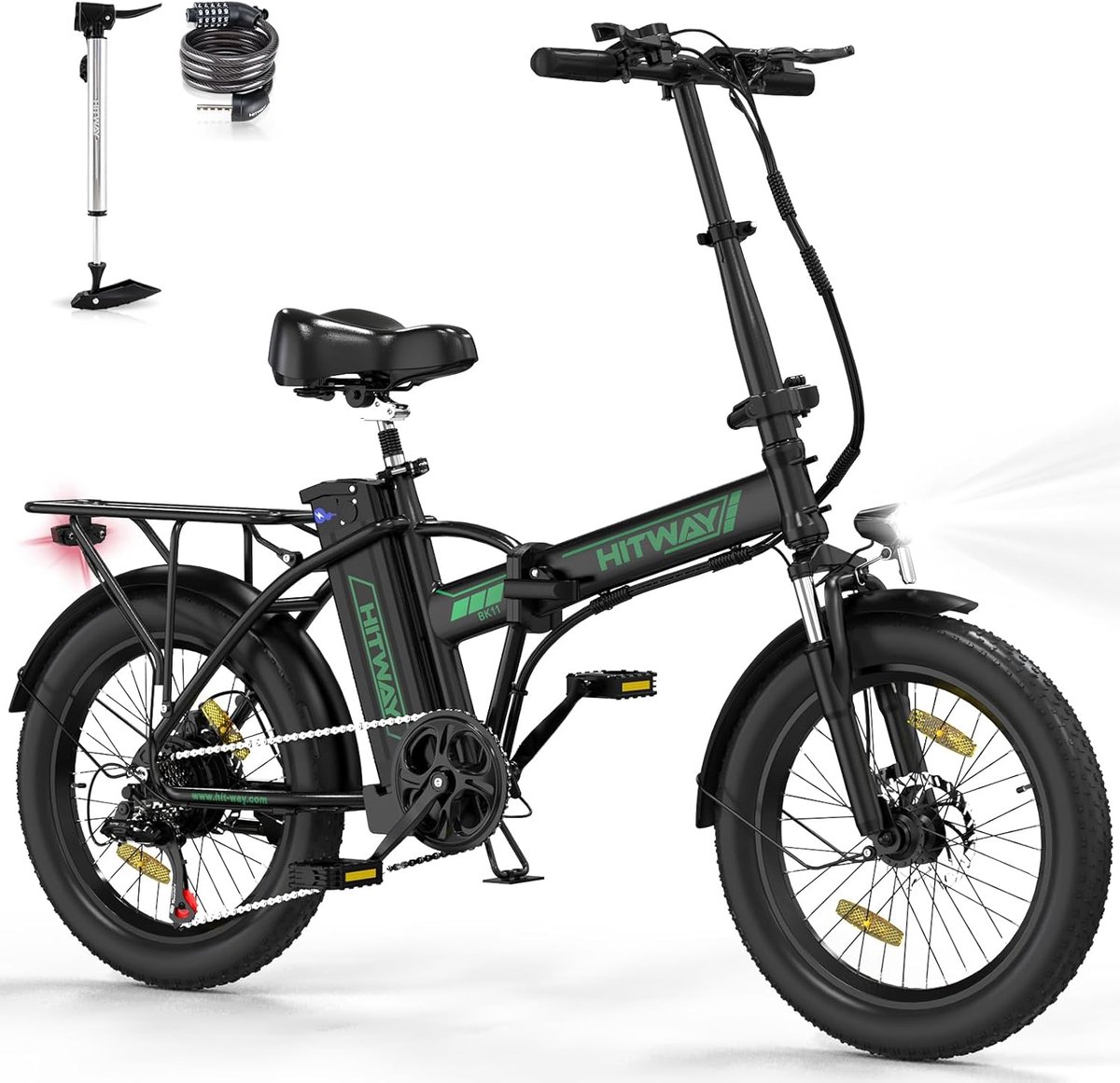 Hitway Elektrische Fiets BK11 - 20*3.0 Inch Fat Tire City Commuter EBike met Afneembare 36V 12Ah Lithium Batterij - Opvouwbaar Mountain E-Bike met 250W Motor - 7 Versnellingen - IP54 Waterdicht (8711551987505)