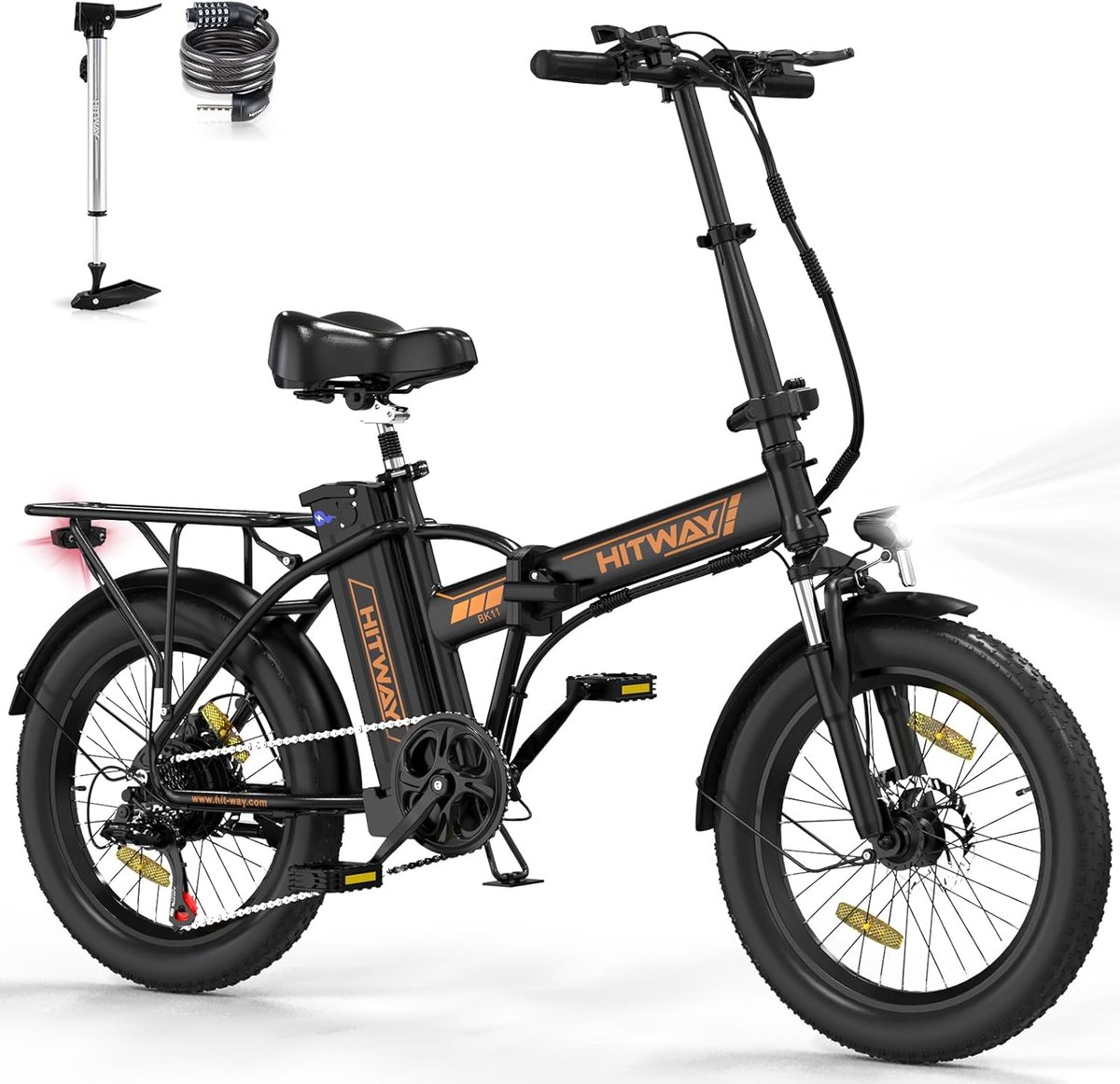 Hitway Elektrische Fiets BK11 | E-bike | 250W Motor | Fat Tire | 12Ah | 20 Inch | Zwart/Oranje (8711551987420)