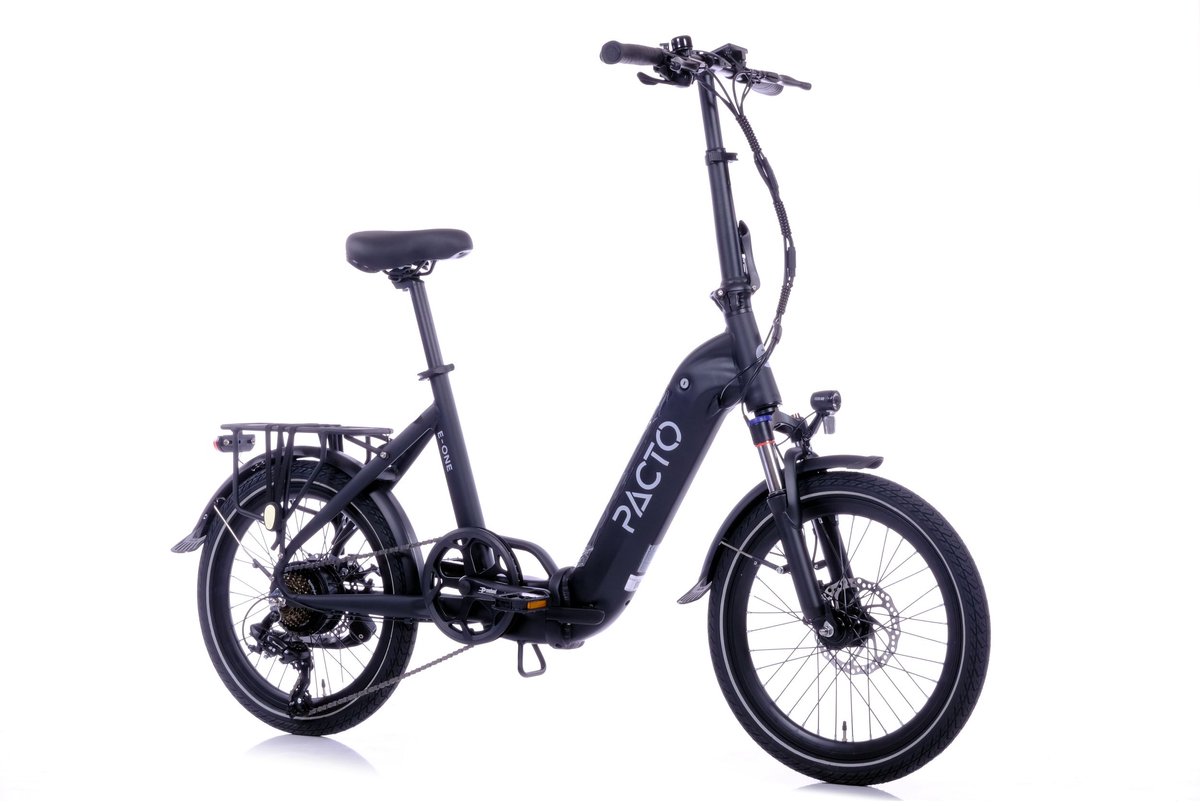 PACTO E-ONE - elektrische vouwfiets - lage instap - Shimano 7 speed - Schijfremmen - Zwart (8720726427487)
