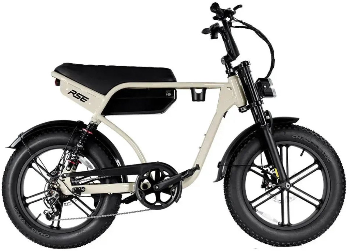 RSE Elektrische Fatbike - Ingebouwd Alarmsysteem - Inclusief Voetsteuntjes - Inclusief Bekerhouder - NFC-chip -20 Inch - 250W Motor - 7 Versnellingen - 60 km Actieradius - Hydraulische Schijfremmen - Beige (6152307287296)