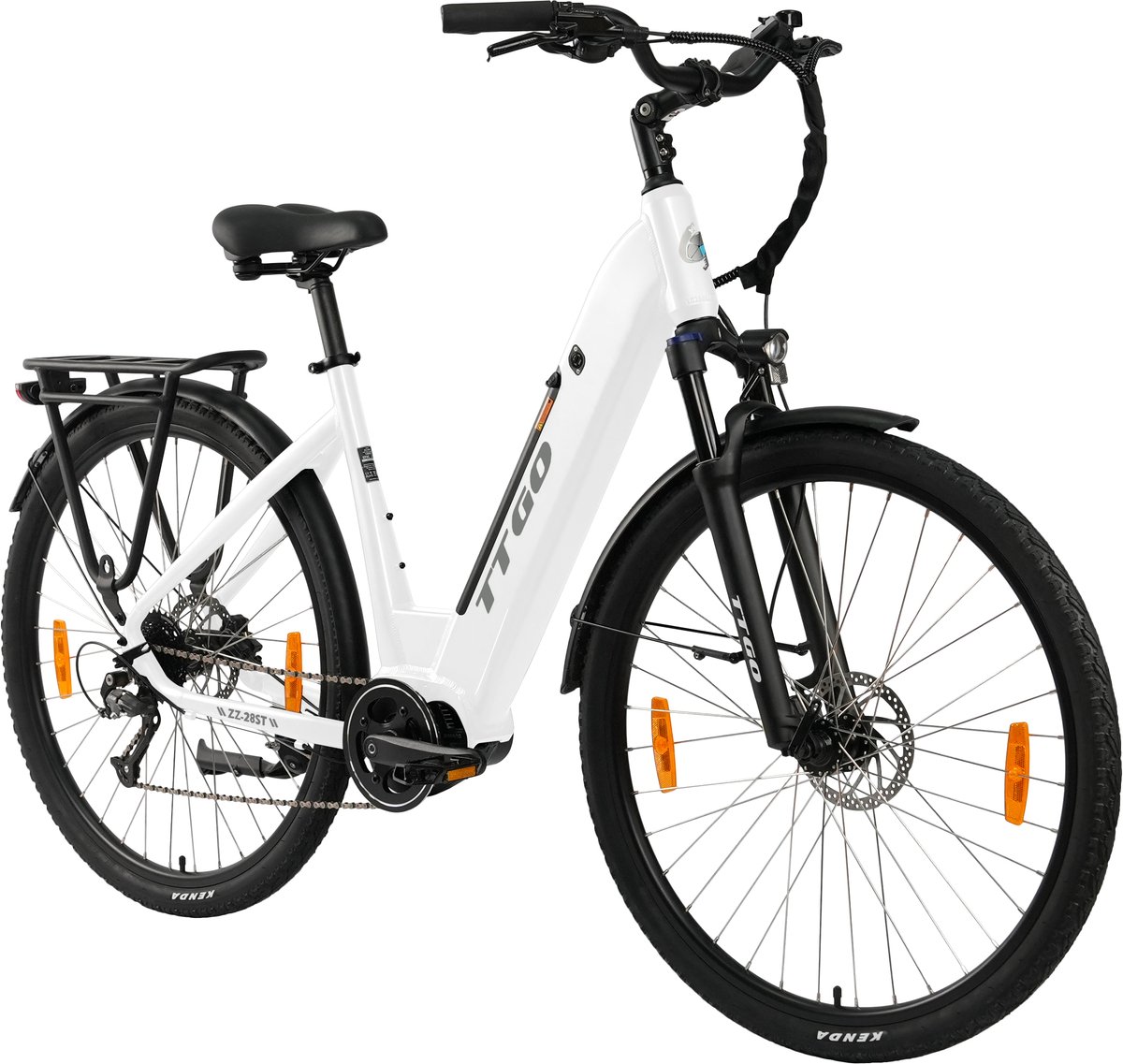 TTGO Elektrische Fiets 28 Inch - Elektrische Fiets Middenmotor - 250W Actieradius 110-130km - Topsnelheid 25 km/u - Hydraulisch remsysteem en schokdempers alu legering - Shimano 9-Versnelling - Voor lange reizen en dagelijks woon-werk - WIt (6978283814048)