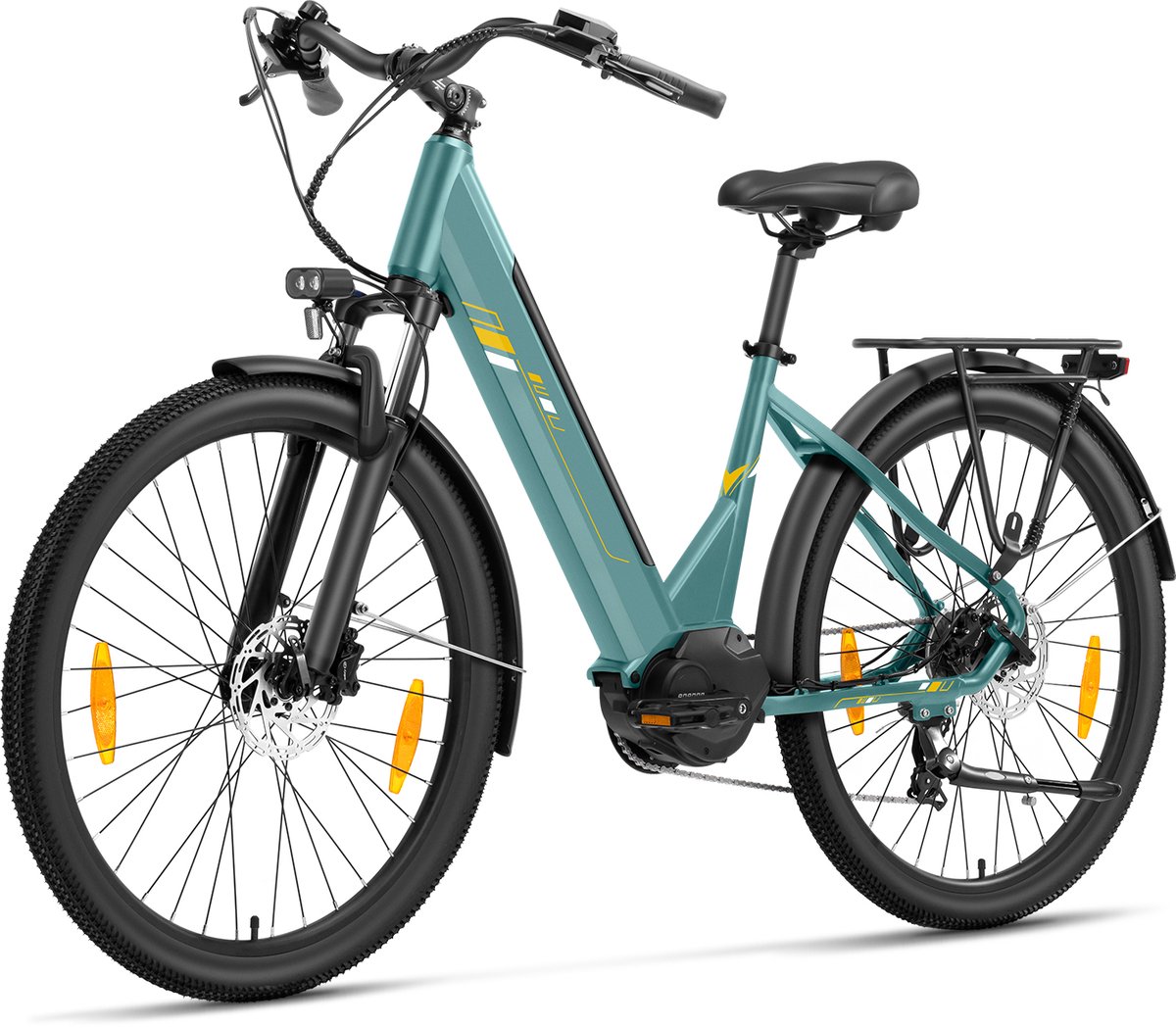 Touroll Urbano 3 Elektrische Fiets - 250W Mid-Motor - 70Nm Koppel - 468Wh Accu (max 150km) - Hydraulische Schijfremmen - Shimano 7 Versnellingen - Vering met Lockout - Comfortabel Step-Through Frame - 27.5 inch - Teal (6978338963578)