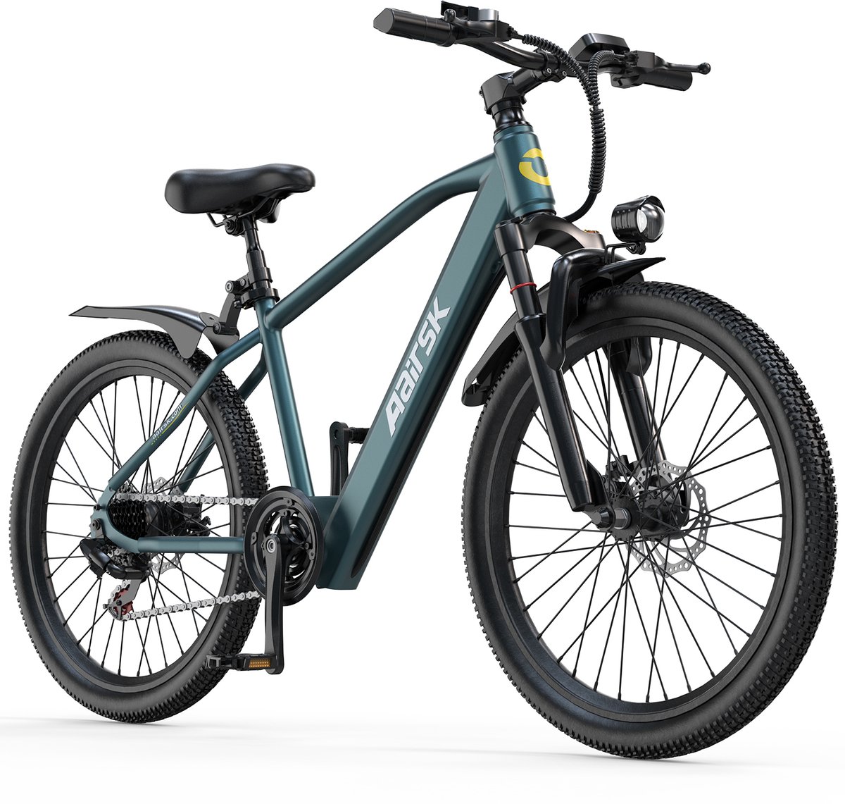 Aairsk Elektrische Fiets 26 Inch - EU-conforme 250W trapondersteuning tot 25 km/u - 36V 10Ah accu met actieradius tot 55 km - Shimano 7-versnelling en NFC startfunctie - LCD-display en LED-voorlamp - Ontworpen voor dagelijkse mobiliteit - Zeegroen (6978283814611)