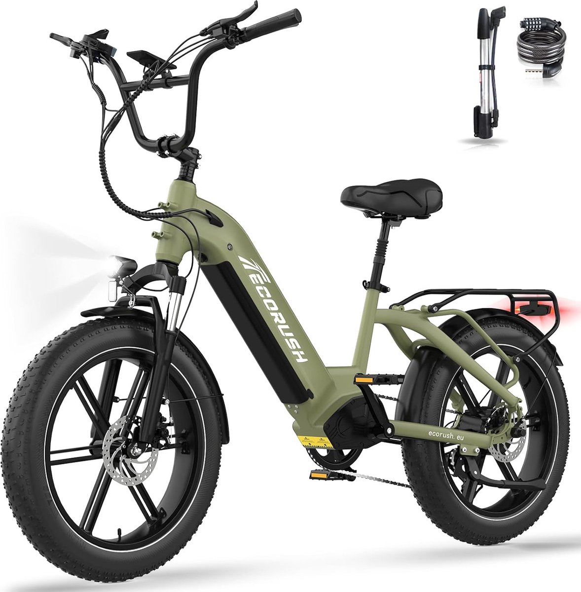 ECORUSH Elektrische Fiets ECO R6 - Trendy 20*4.0 Inch Fat Tire City Commuter EBike met Afneembare 48V 15.6Ah Lithium Batterij - Mountain E-Bike met 250W Motor - 7 Versnellingen - IP54 Waterdicht (8721161749554)