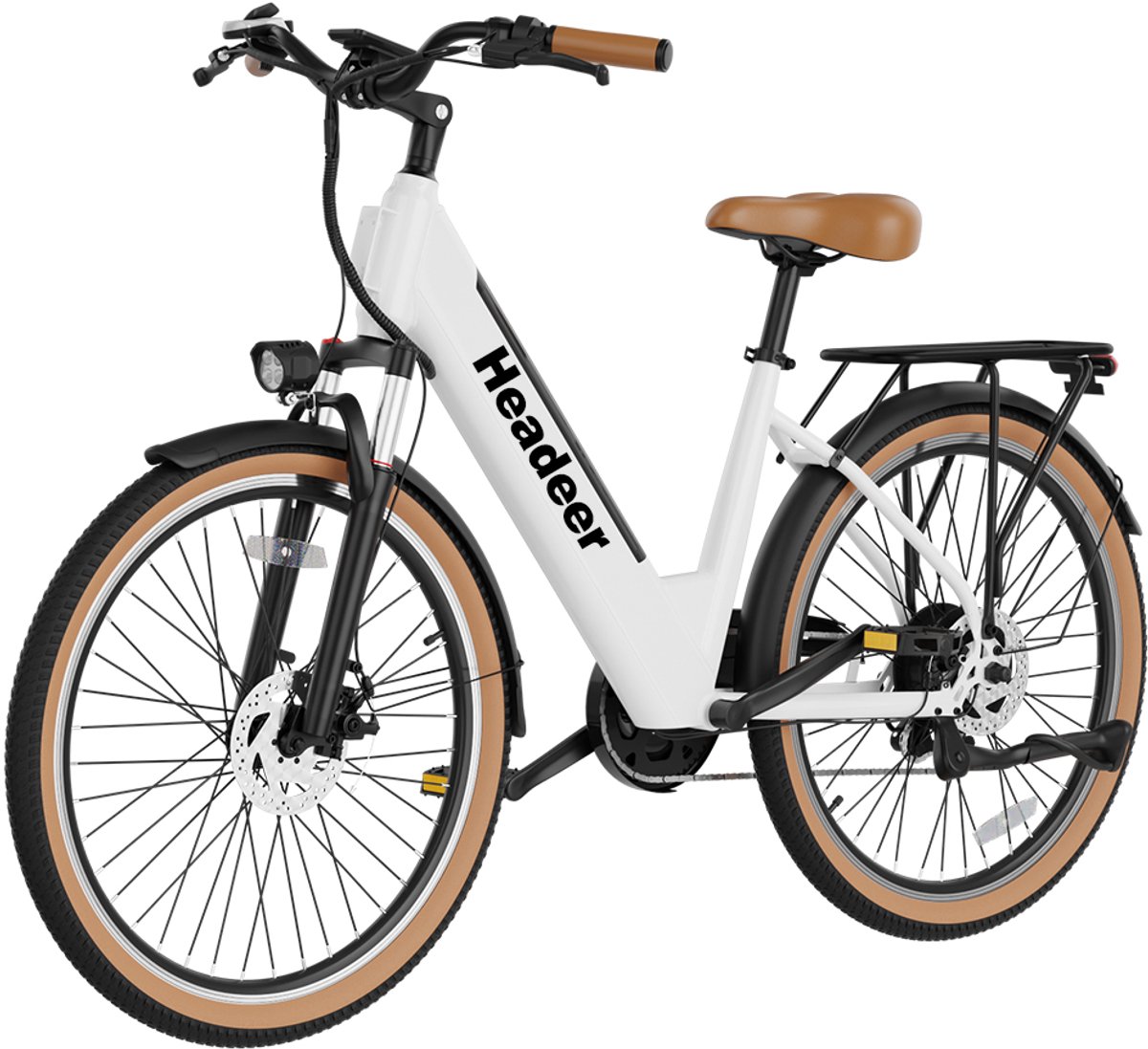 Elektrische Fiets Headeer - 48V 800W - Shimano 7-Speed, Schokdemper, LCD Scherm, Duurzaam - Voor Stads- en Offroadritten - 26-inch, Wit (0785366495836)