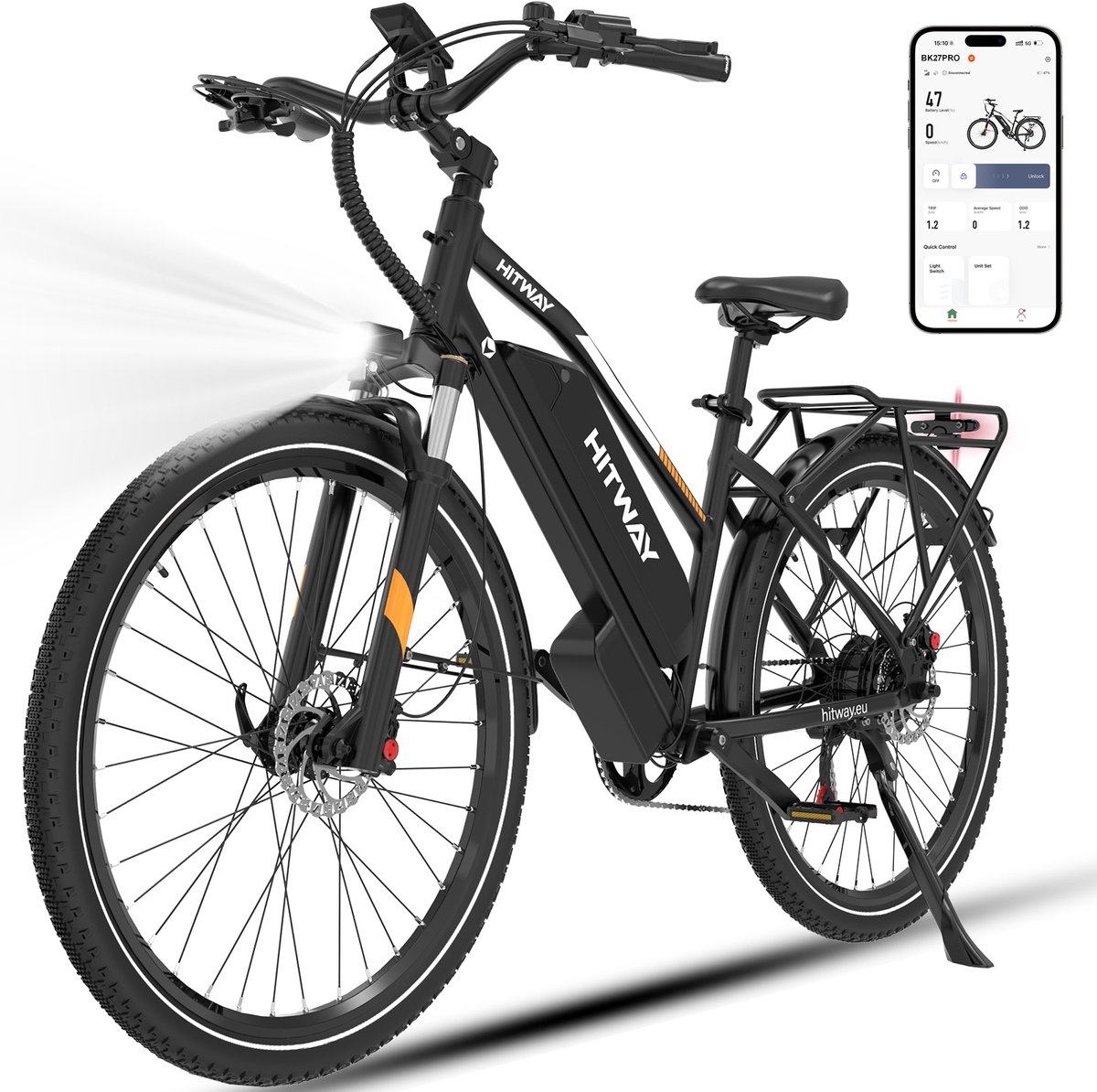 Elektrische Fiets Hitway BK27 Pro - 28 Inch City Commuter EBike met Afneembare 48V 16Ah Lithium Batterij - E-Bike met 250W Motor - APP Bediening (8721082807265)