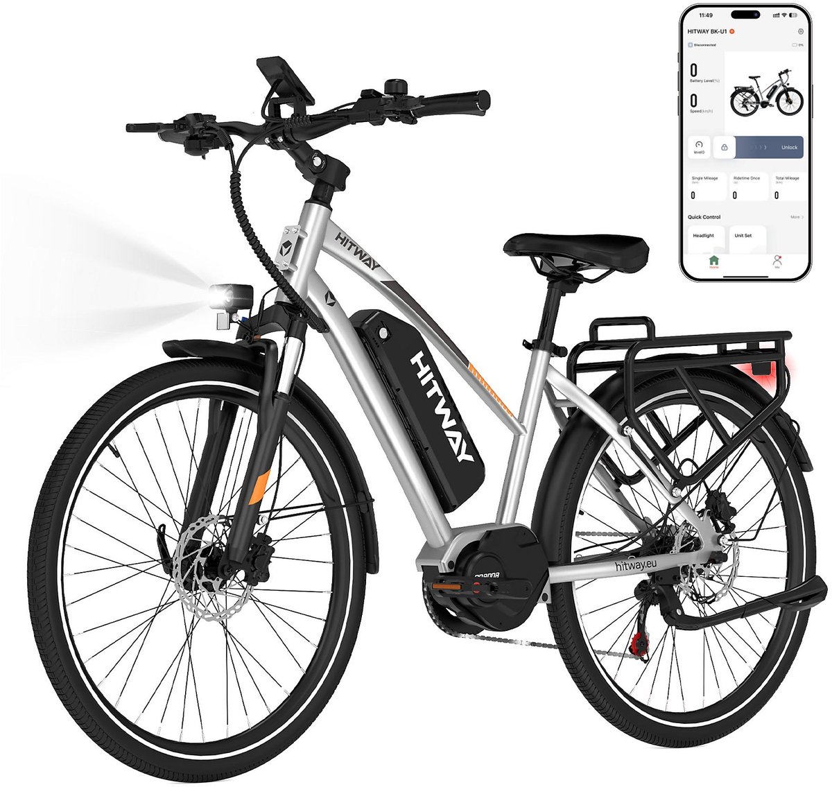 Hitway Elektrische Fiets BK U1 - E-Bike met 250W Middenmotor - 27.5*2.2 Inch City Commuter EBike met Afneembare 36V 13Ah Lithium Batterij - 7 Versnellingen - IP54 Waterdicht (8721161749691)