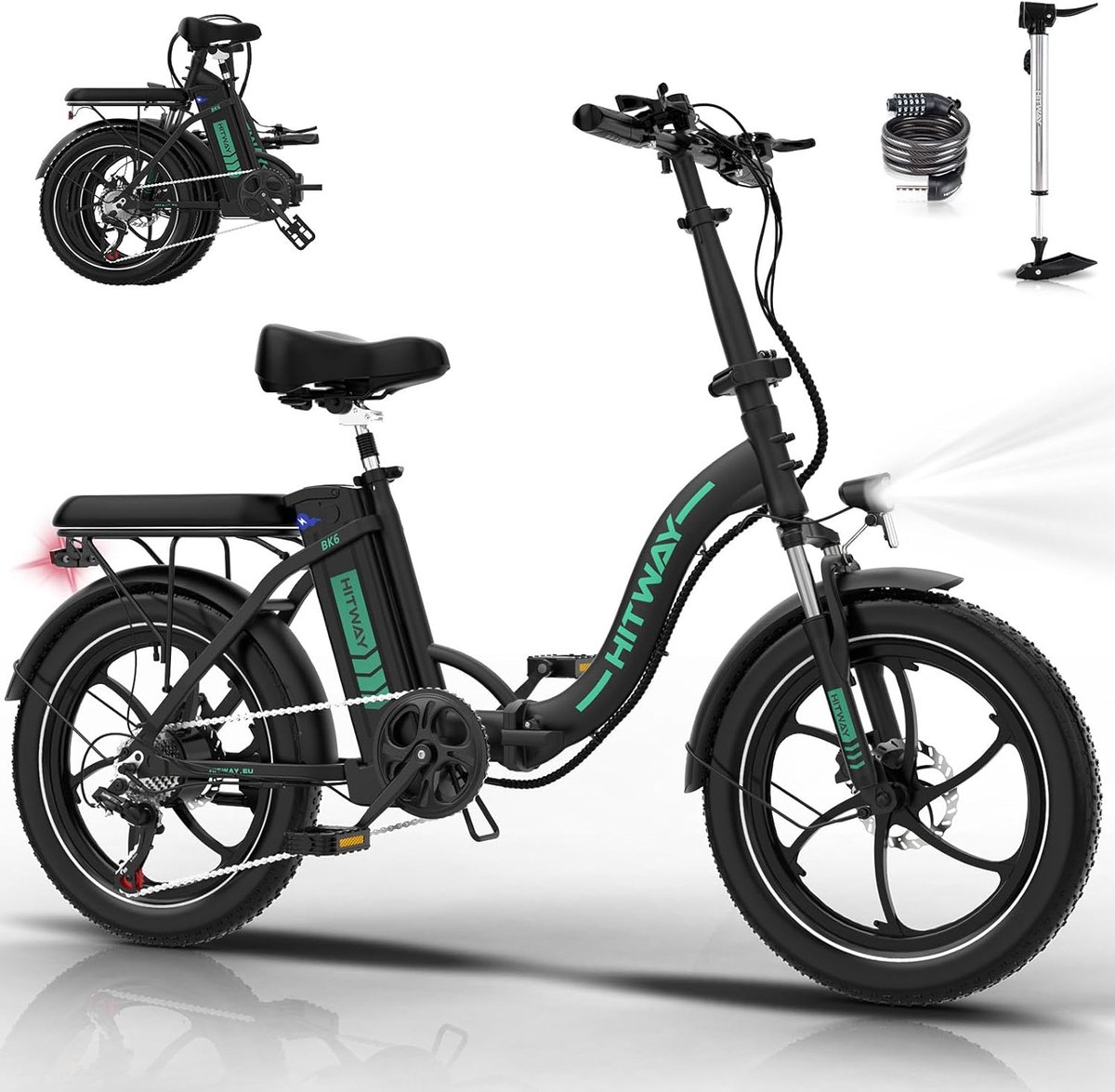 Hitway Elektrische Fiets BK6SL - 20*3.0 Inch Fat Tire City Commuter EBike met Afneembare 36V 13Ah Lithium Batterij - Opvouwbaar Mountain E-Bike met 250W Motor (8721161749387)