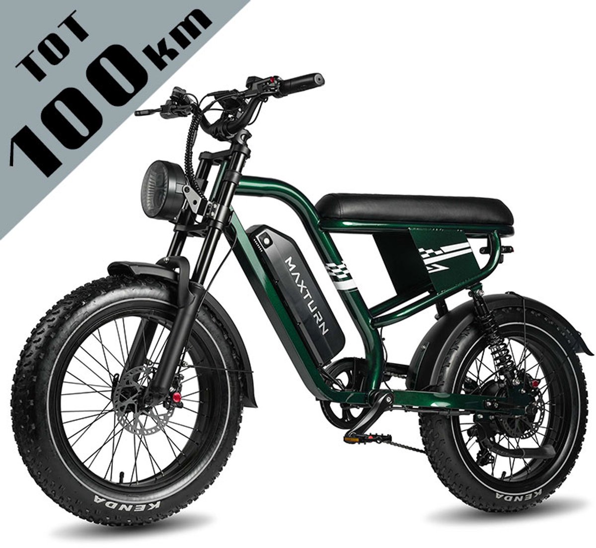 Maxtron MAX10 Elektrische Fiets - 48V 13.5Ah Accu - Actieradius tot 100 km - 20×4.0 Inch Fatbike Banden - Dubbele Verende Voorvork (Aluminium/Staal) - Shimano 7 Versnellingen - Mechanische Schijfremmen - Stadsfiets - Max. Belastbaar 180 kg -Groen (0717544480945)