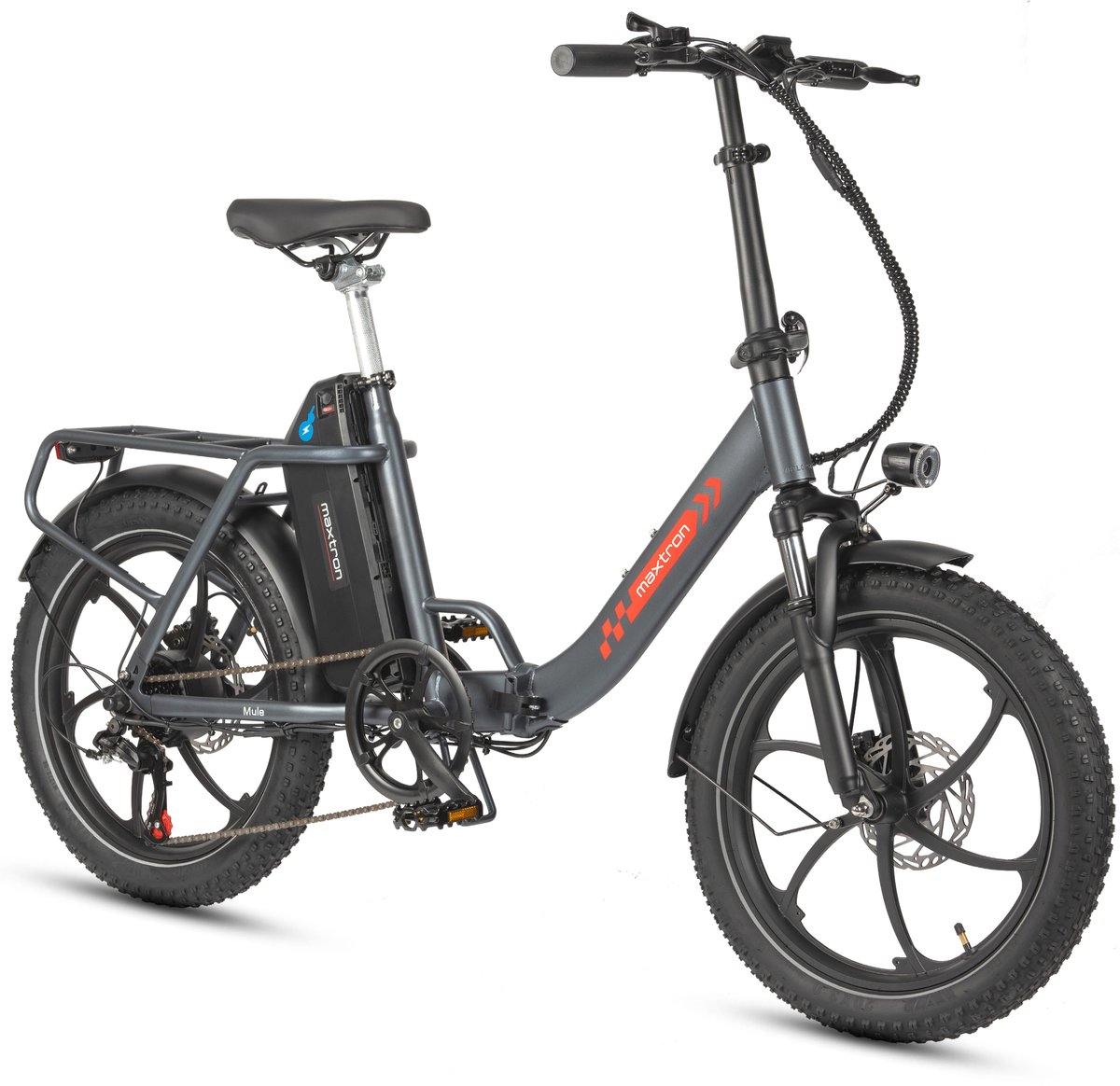 Maxtron MULE Elektrische Fiets - Opvouwbare E-bike - 48V 20Ah Accu - Actieradius tot 70 km - 20×3.0 Inch Banden - 7 Versnellingen - Mechanische Schijfremmen - Stadsfiets - Max. Belastbaar 120 kg -Grijs (0717544481089)