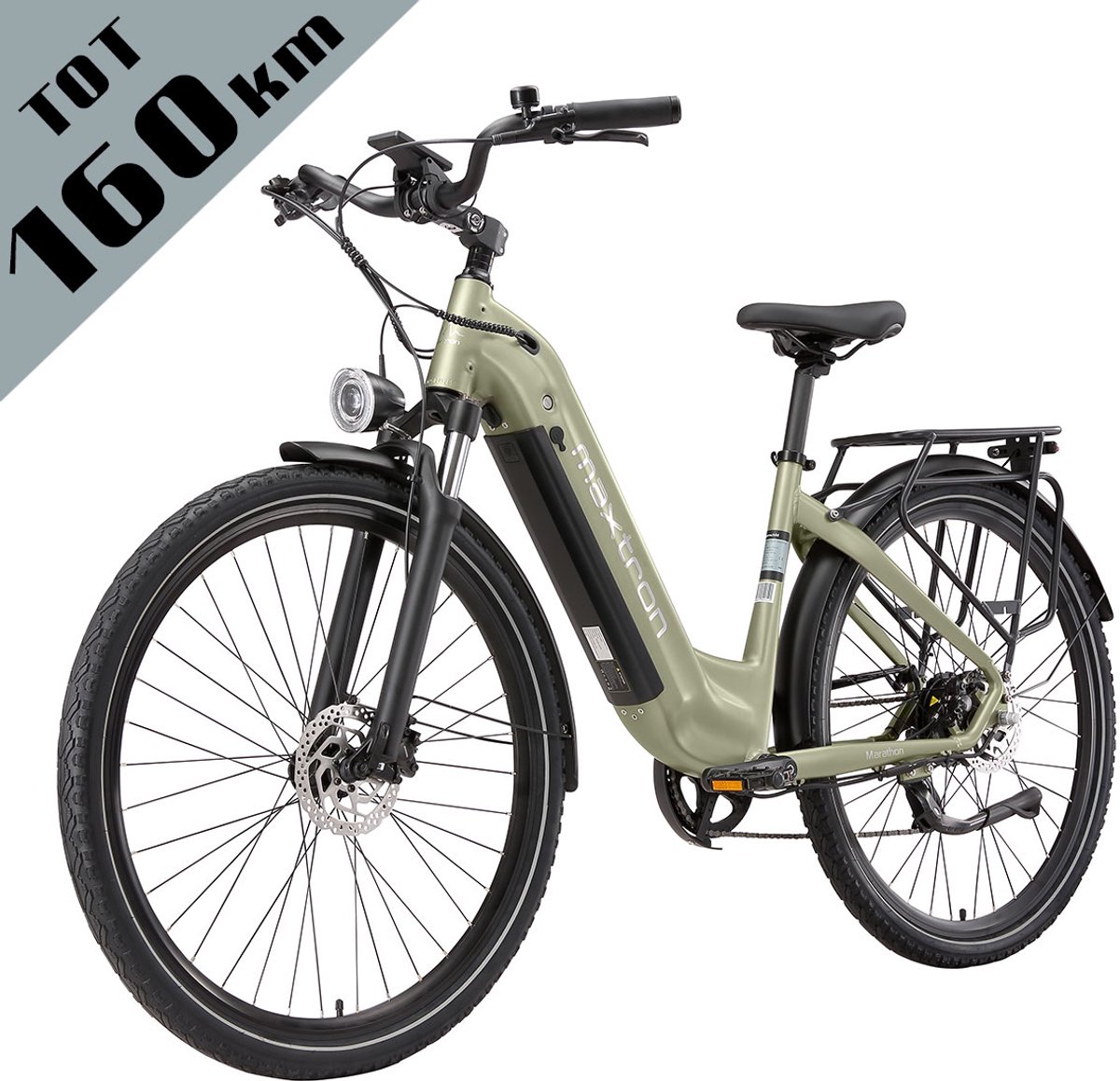 Maxtron Marathon Elektrische Fiets - 810Wh Accu - Actieradius tot 160 km - 700C×50C Banden - Shimano 7 Versnellingen - Verende Voorvork met Lock-out (Aluminium) - Mechanische Schijfremmen - Stadsfiets - Max. Belastbaar 120 kg - - Groen (0717544481218)