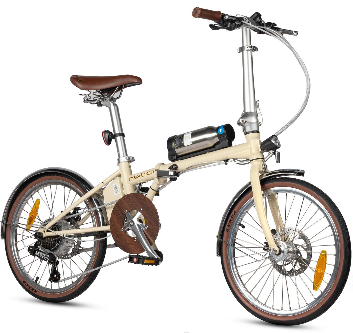 Maxtron Smart20 Elektrische Fiets - Opvouwbare E-bike - 36V 5.2Ah Accu - Actieradius tot 40 km - 20×1.35 Inch Banden - Aluminium Voorvork - Shimano 7 Versnellingen - Mechanische Schijfremmen - Stadsfiets - Max. Belastbaar 100 kg - Beige (0717544480785)