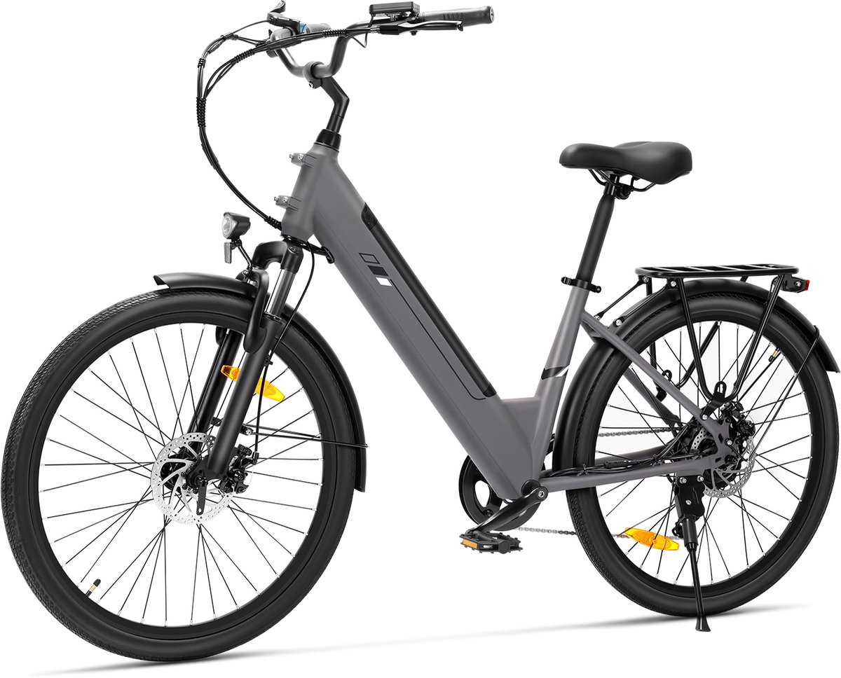 Touroll J2 ST Elektrische stadsfiets - Lage instap e-bike - 250W Motor - 45 Nm Koppel - 561,6Wh Accu - Tot 100 km Bereik - 7 Versnellingen - Voorvorkvering - Draagrek - StVZO Verlichting - Zwart (6978338963455)