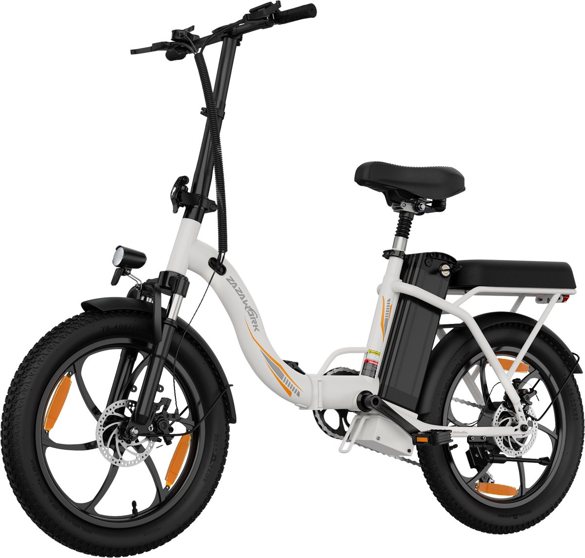 ZAZAWORK C16 Elektrische Fiets - Actieradius tot 50 km - Afneembare 48V 16Ah Batterij - 250W Motor - 7 Versnellingen - 20 Inch Opvouwbare E-Bike - Wit (8581708246515)