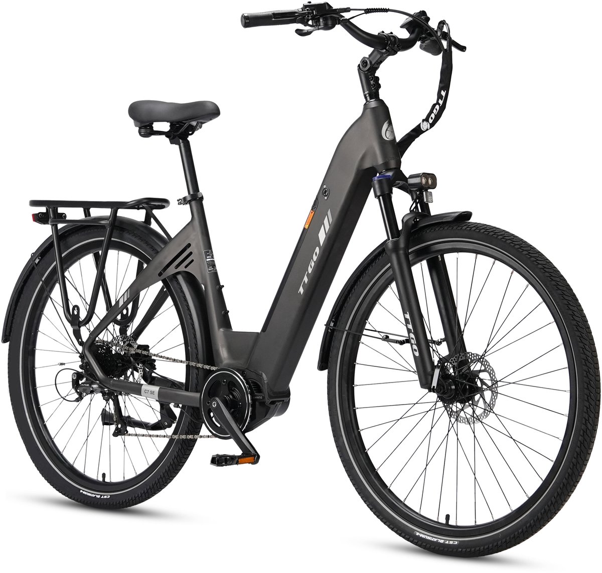 TTGO C7 SE Elektrische Fiets - 648Wh Lithium Accu - Actieradius tot 150 km - 36V 250W Middenmotor - Hydraulische Schijfremmen - 28×2.0 inch Banden - Shimano 9 Versnellingen - Aluminium Frame - LCD Display - Elektrische Stadsfiets - Grijs (0762878161565)