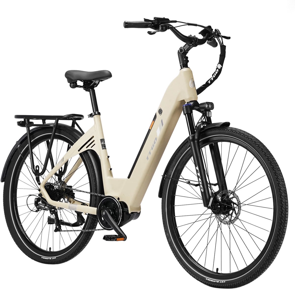 TTGO C7 SE Elektrische Fiets - 648Wh Lithium Accu - Actieradius tot 150 km - 36V 250W Middenmotor - Hydraulische Schijfremmen - 28×2.0 inch Banden - Shimano 9 Versnellingen - Aluminium Frame - LCD Display - Elektrische Stadsfiets- Zandgeel (0762878161602)
