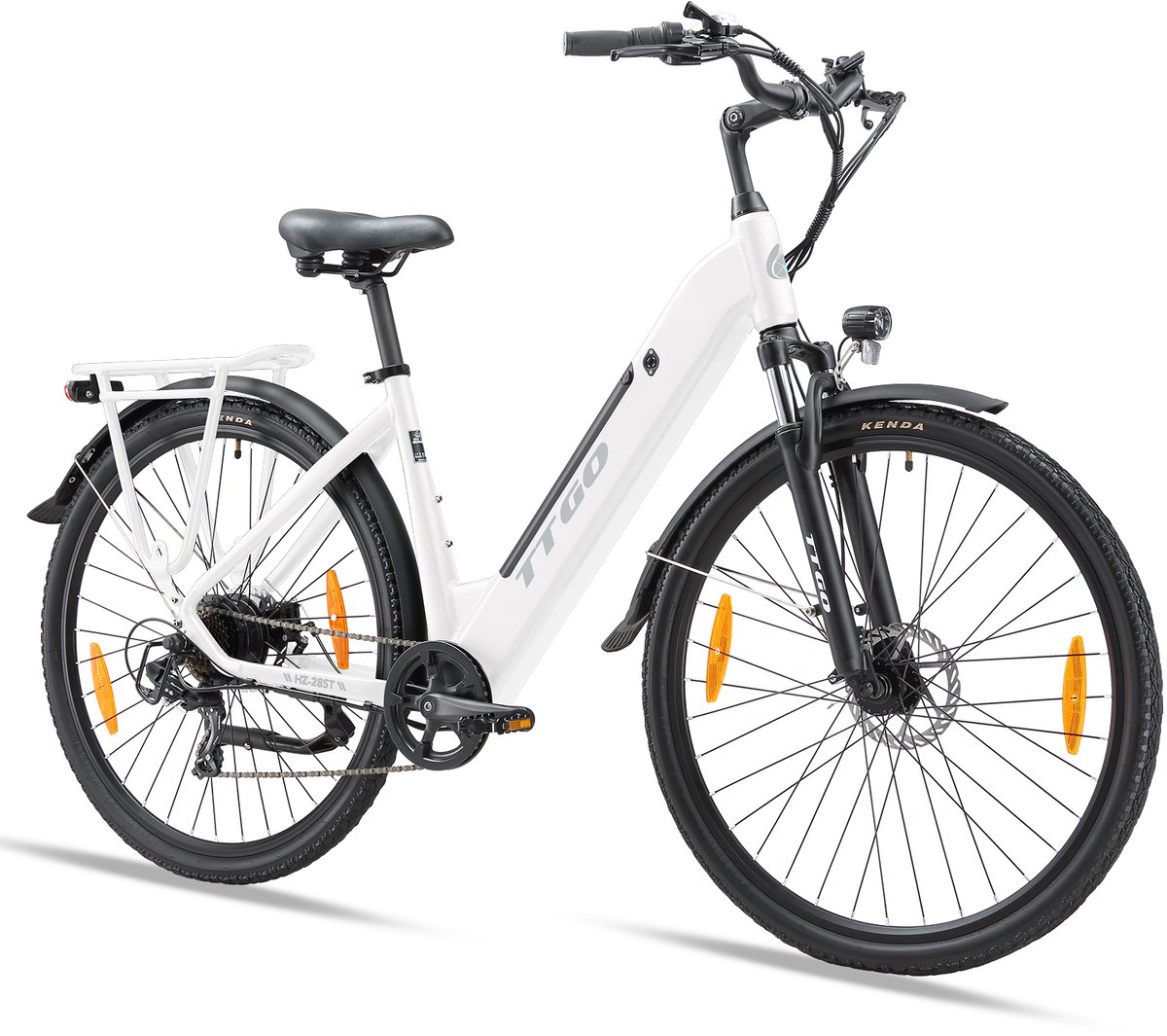 TTGO HZ-28ST Elektrische Fiets - 250W Motor - 36V20Ah Accu - Max Snelheid 25km/u - Max Bereik 80-120km - Shimano 7 Versnellingen - Wit (0717073891465)